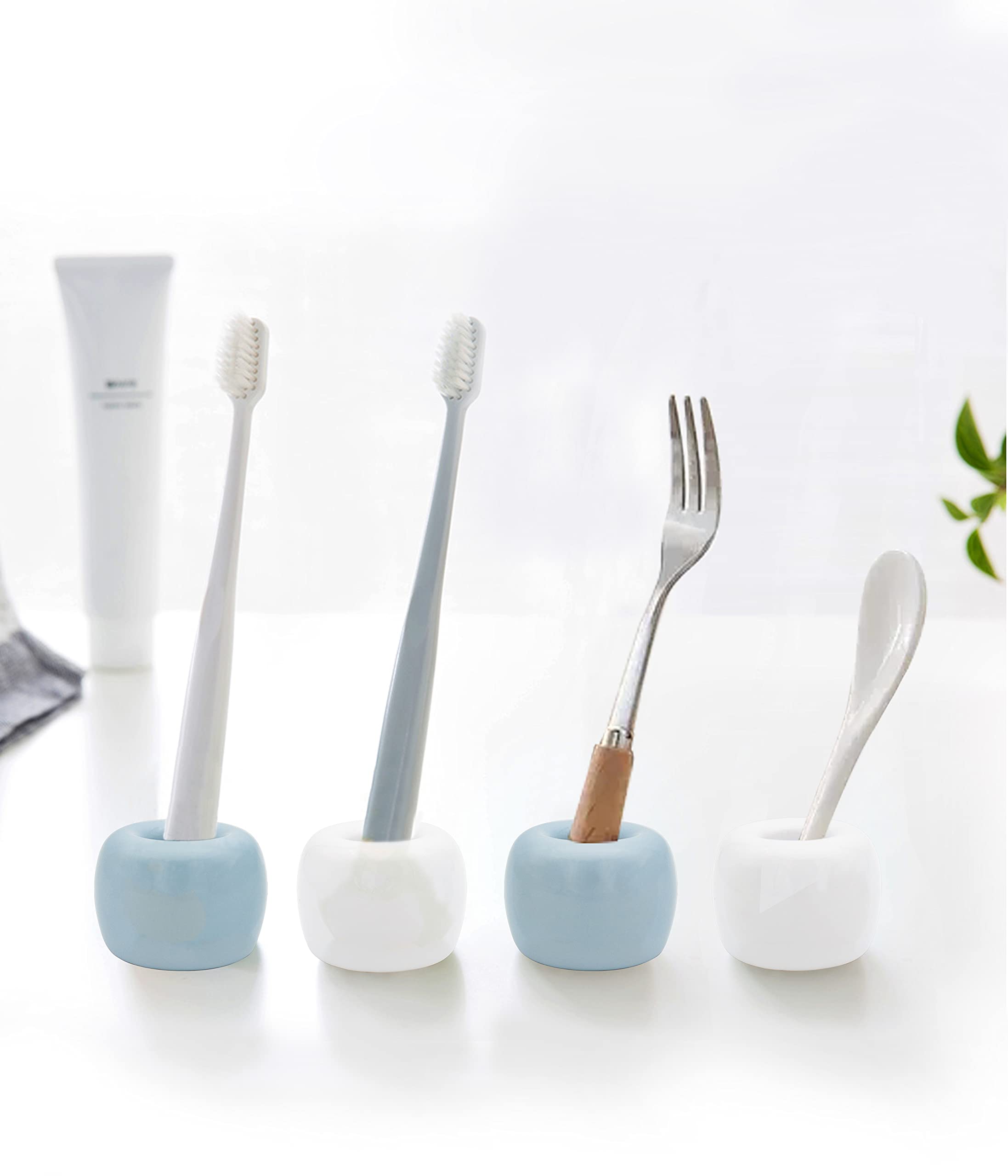4Pack Small Mini Ceramic Toothbrush Holder Minimal Individual Toothbrush Stand for Bathroom