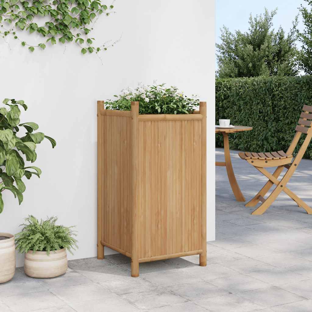 Macetero de bambú, 40 x 40 x 80 cm, para jardín, balcón, terraza, con diseño elevado para proteger contra malas hierbas, jardinera duradera de material natural para plantas