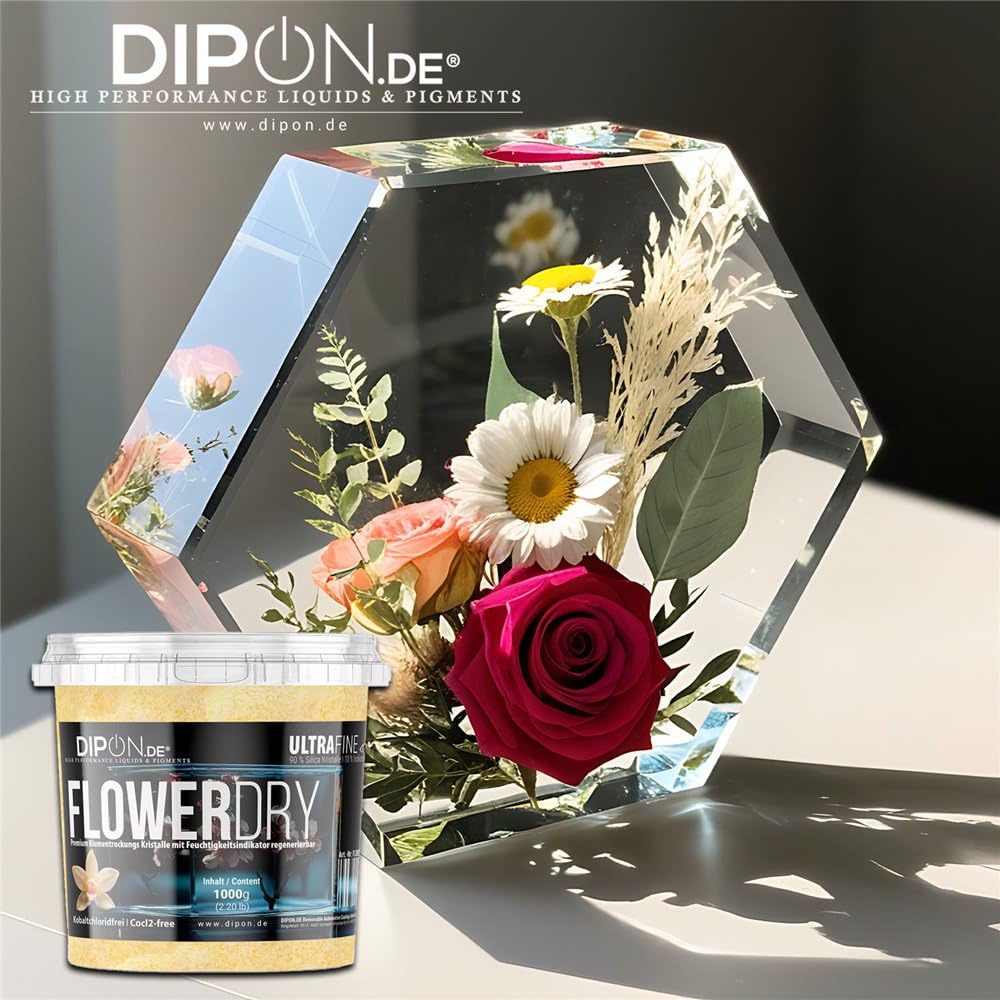 FlowerDry Ultra Fine mit Feuchte Indikator Blumentrocknung Kieselgel zum Trocknen von Blumen, Feinen Kristallen, Trockenmittel, Wiederverwendbares Blumenschutzmittel (5 kg (5 x 1 kg) Tüte)
