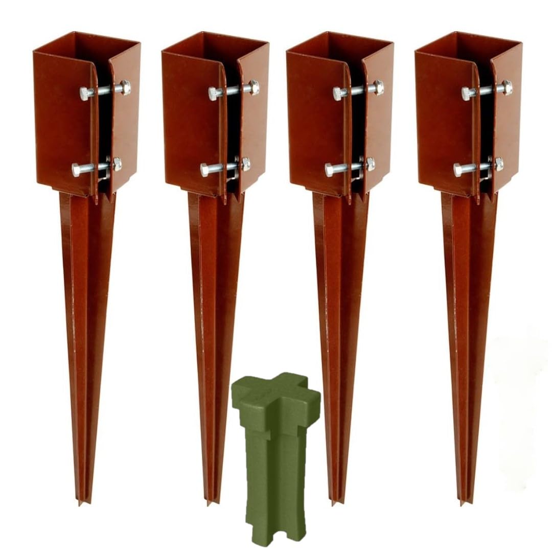 Silver Star® 75mm (3") Industrial Fence Post Spike Support 600mm Long Drive Down Post Spike (Includes Driving Tool) (4)