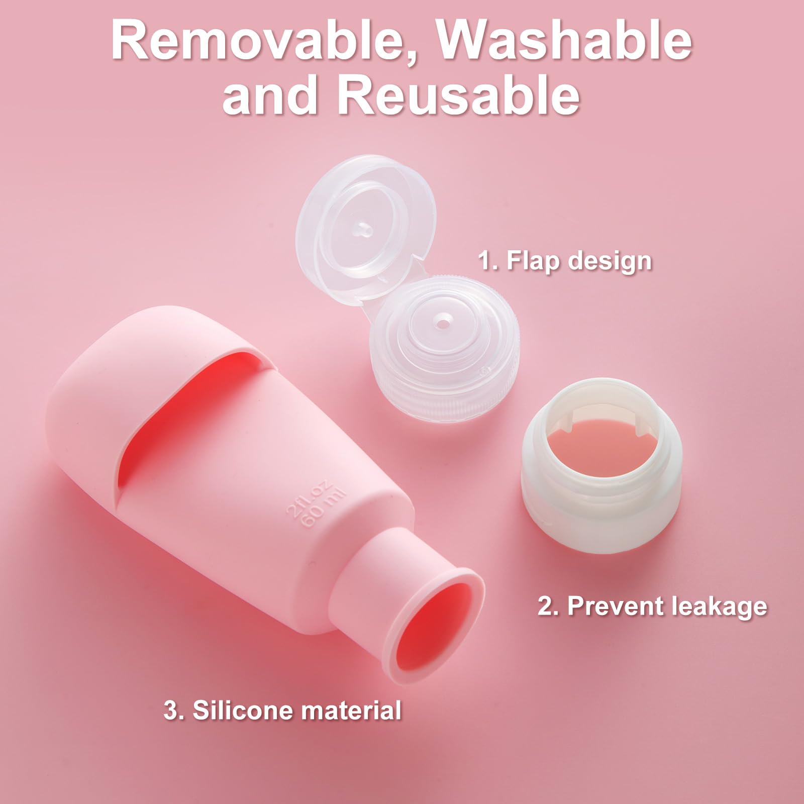 Reiseflaschen-Set, Silikon-Reiseflaschen, auslaufsicher, quetschbar, nachfüllbar, Zubehör, 60 ml, für Toilettenartikel für Shampoo, einfach zu drücken, tragbare Reiseutensilien mit Gesichtsbürste, 11