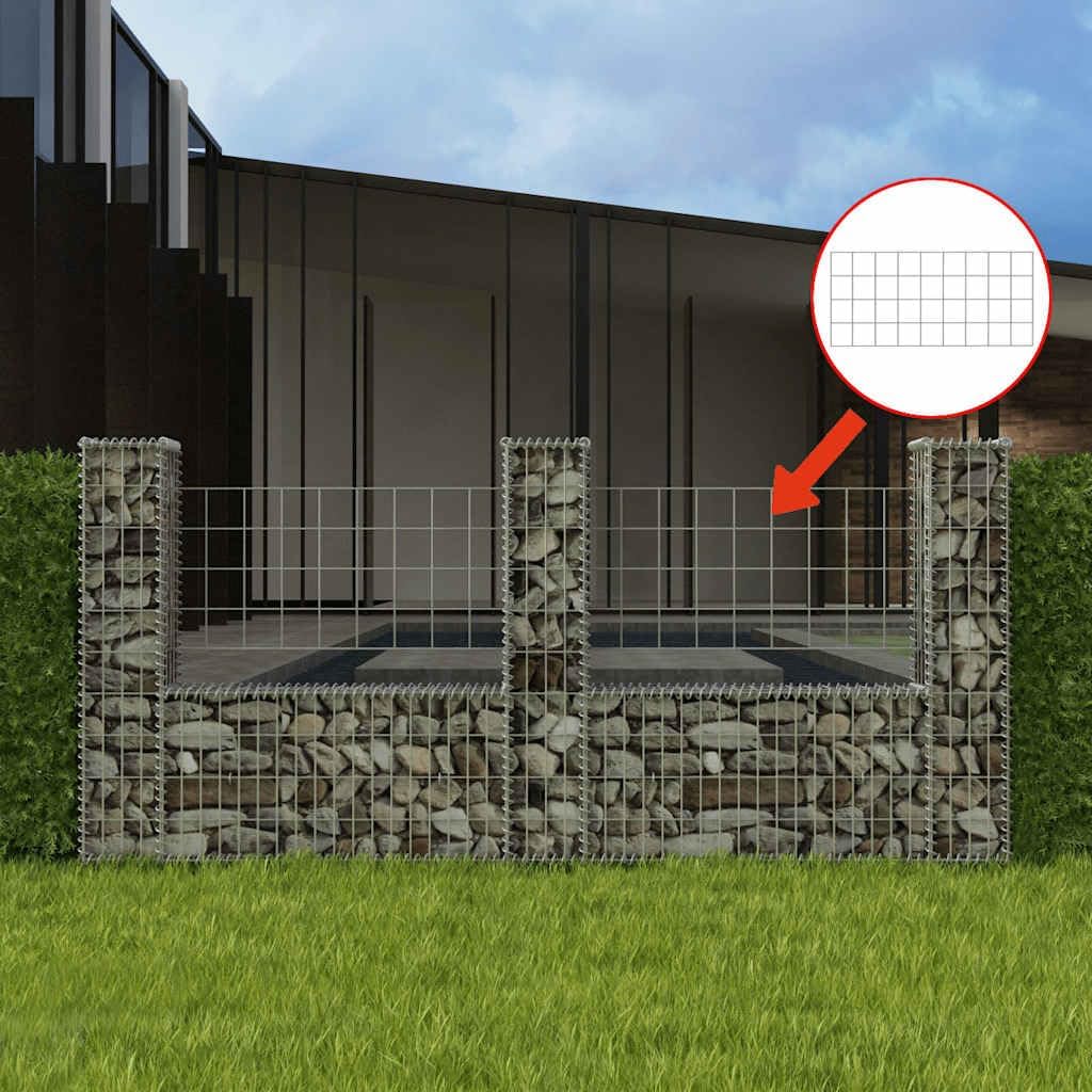 vidaXL Gabion Basket U-Shape Hardware Fencing Barriers Garden Outdoor Raised Bed Planter Flower Wire Basket Fence Panel Steel 94.5"