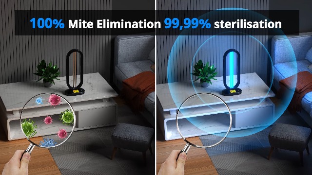 Image of UV Light Sanitizer, Ultraviolet Lamp with Remote Control for Bed Bugs and Dust Mites, Home Disinfection Device UV Lamp for Home, Room & Kitchen, Ultraviolet Light with 3 Speed Timings