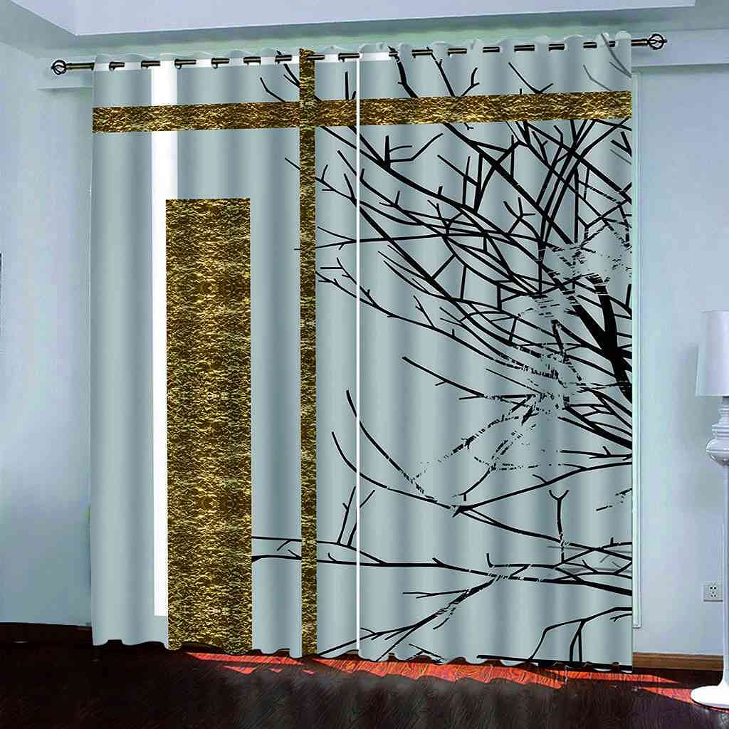 Rideau occultant isolant thermique à lignes dorées grises pour chambre moderne 200x160 cm