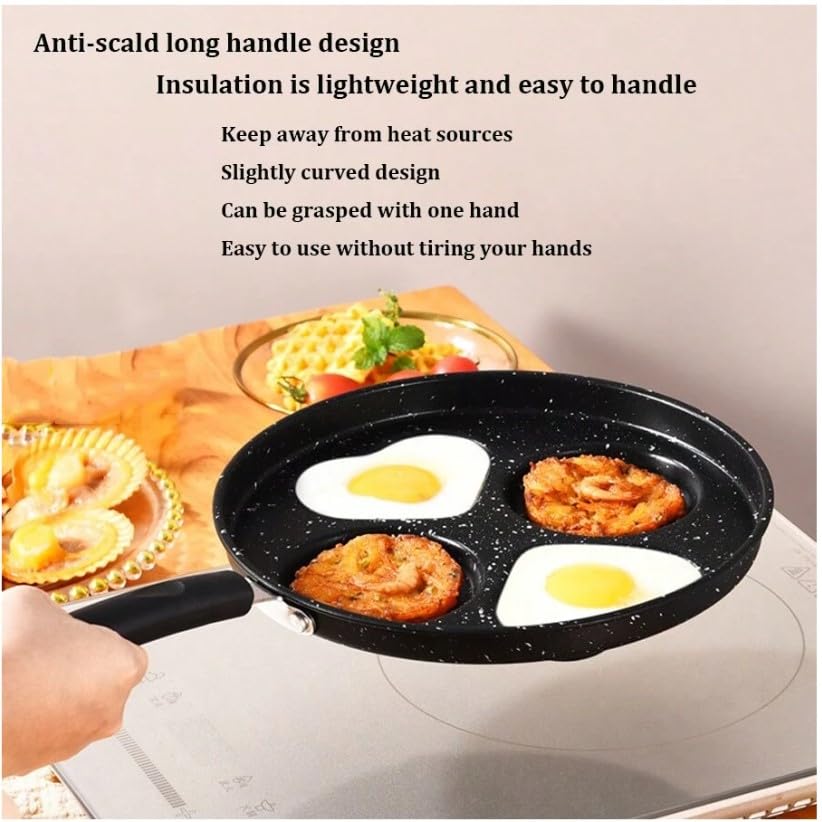 HDR MALL Non-Stick 4 Holes Frying Pan for Eggs and More | Multifunction Breakfast | Kitchen Omelet and Pancake Making Pan | Heart and Round Shape Cooking and Frying pan-BPA Free- 1Pcs 2