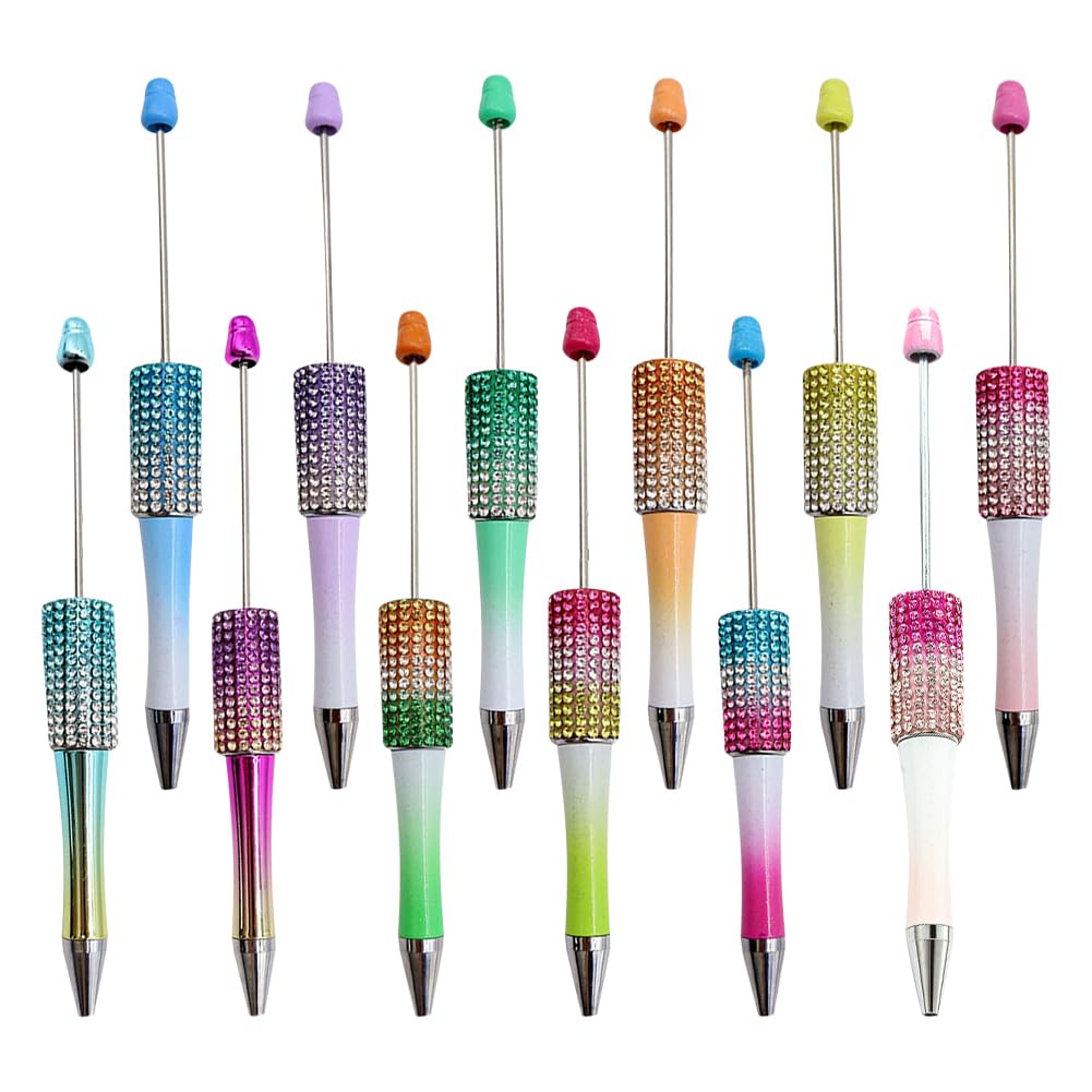 JIHUOO 12 Pcs Bling Rhinestones Beadable Ballpoint Pens Diamond DIY Beaded Pens Handmade Plastic Bead Pens Glitter Beadable Pen Blanks Crystal Black Ink Pens Cute Journaling Pens Gradient Color โ image 1