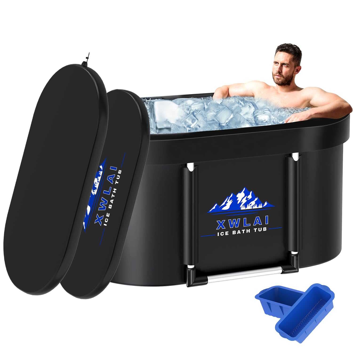 XL Ice Bath Tub for Athletes, 110 Gal Large Oval Cold Plunge Tub with 2 Foldable Ice Mold & Cover for Recovery and Cold Water Therapy, Multiple Layered Portable Foldable Ice Bath Plunge for Home,Gym