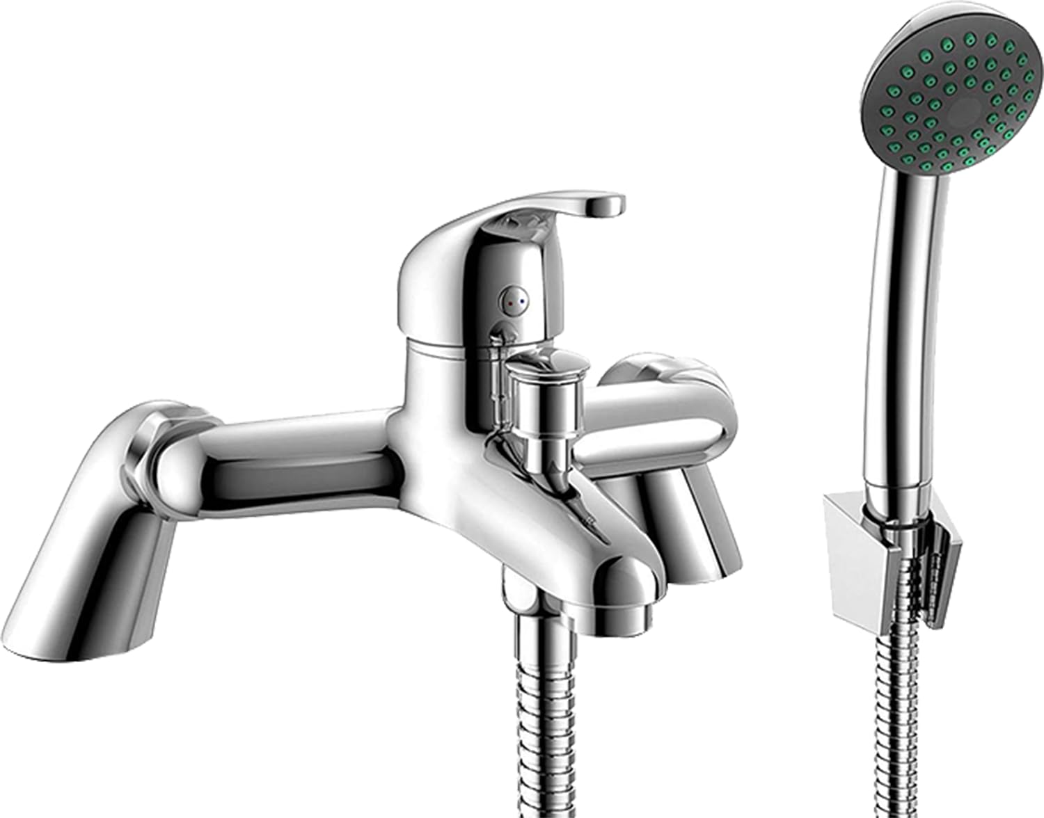 Robinet de salle de bain mitigeur moderne chromé avec tuyau de douche et pommeau