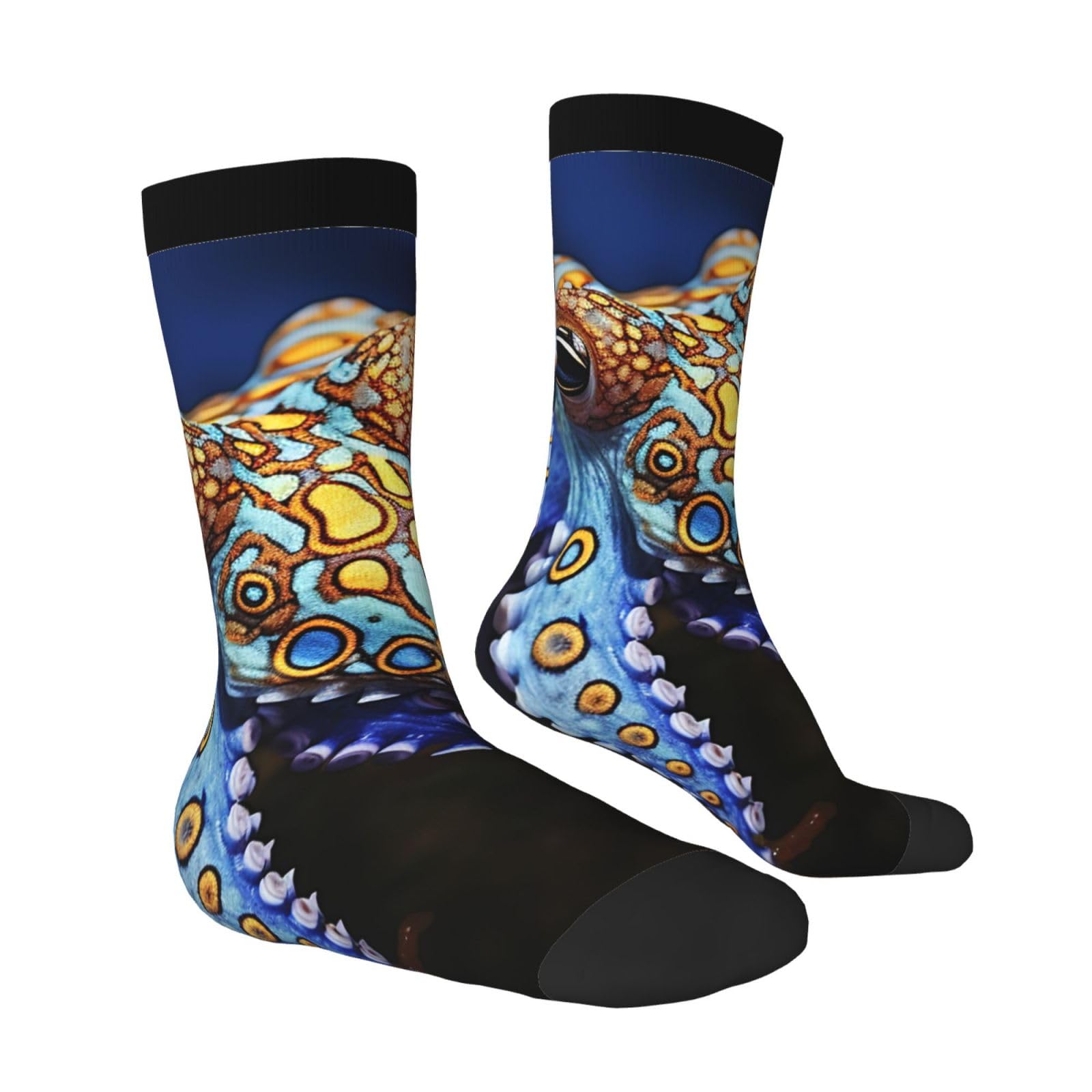 LZQPOEAS Blue Ringed Octopus Athletic Socks Unisex Cushioned Crew Socks Hiking Running Calf Sock Soft Above Ankle Sock