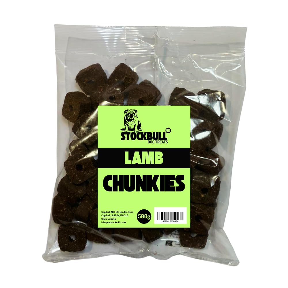Stockbull UK Beef Chunkies Semi-Moist Dog Treats, Dental Plaque-Removing Chews for Medium & Large Dogs, Natural Ingredients, 500g (Lamb)