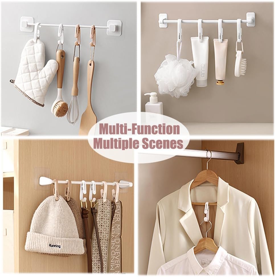 10Pcs Laundry Hooks with Clips Hanger Closet Organizer Clamps Hanging Socks Boot Bras Towels Shower Pegs for Bathroom Wardrobe Kitchen Office Holders Clothes Pins Heavy Duty Outdoor, White