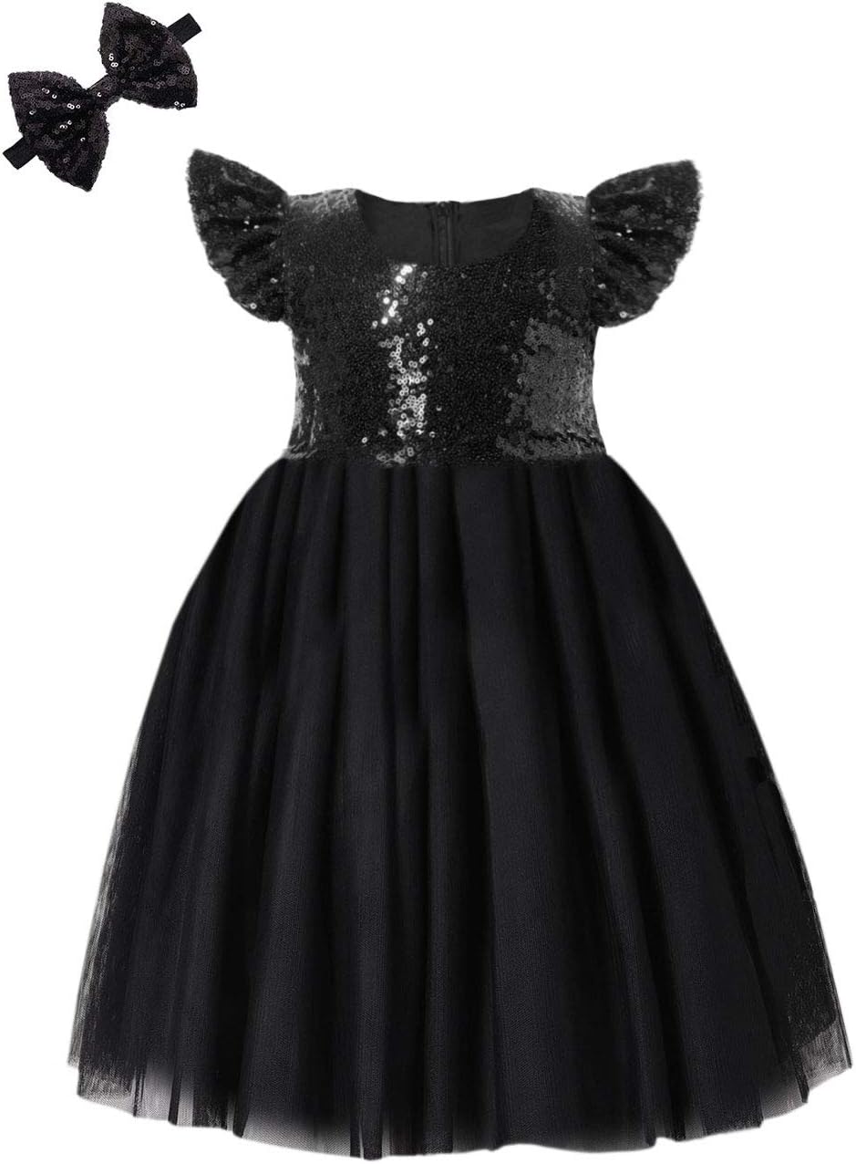 Cilucu Girl Sequin Ruffle Dress Tutu Flower Girls Dress Princess Sparkle 4T Black
