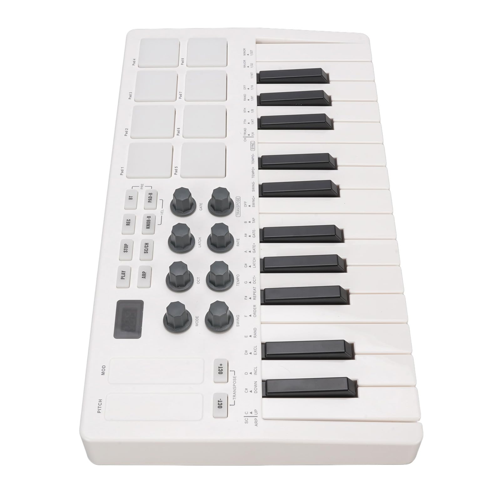 Kontroler Klawiatury Midi, 25 Kluczy Bluetooth Portable Midi Controller z 8 Podświetlonymi Podkładkami Perkusji, 8 Gałek, Mikser Midi do Produkcji Muzycznej