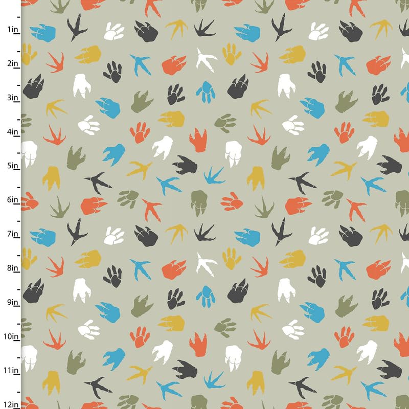 3 Wishes 100% Cotton Totally ROARsome by Josh Rey 112cm Wide Premium Cotton Flannel Ideal for Crafting and Quilting (Dino Tracks, Sold by The Half Metre)