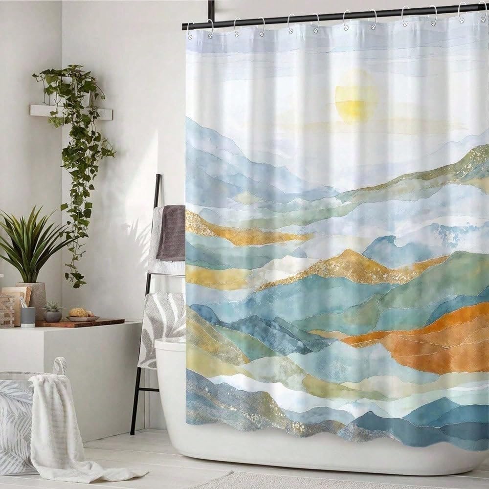 GLKSDLPO Beach Shower Curtain, Seagull Sunset Photographic Ocean Landscape Waves Coastal Marine Bath Curtain Set(185x185cm/73x73in(WxH)