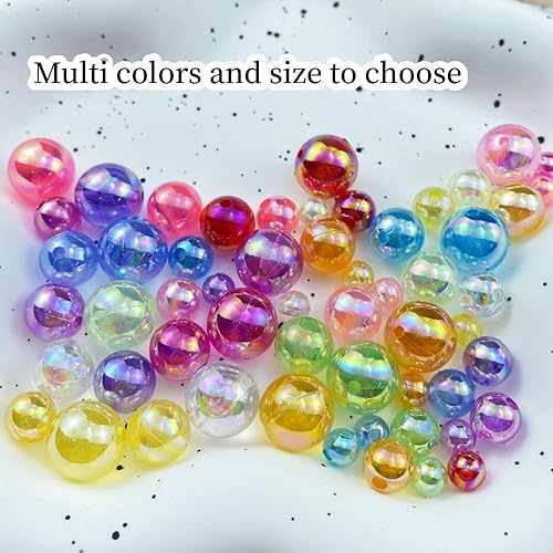Miniatura 3 de 200 cuentas redondas acrílicas de 0.394 pulgadas de colores AB, cuentas espaciadoras redondas con agujeros para aretes, pulseras, collares,