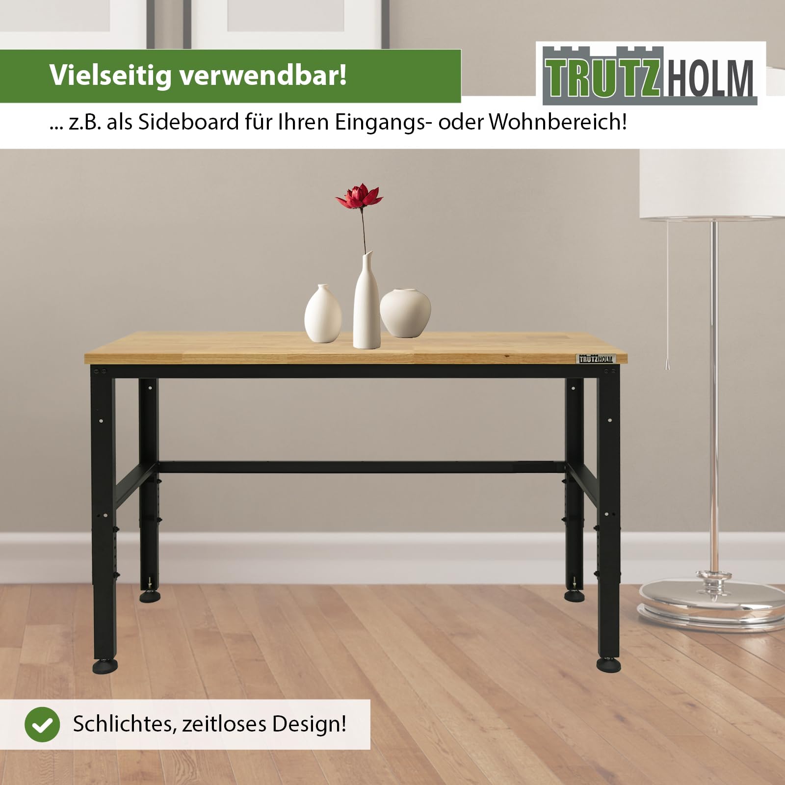 TRUTZHOLM Professionelle Werkbank bis 500 kg belastbar Werktisch Arbeitstisch Massive Arbeitsplatte Stecksystem Montagebank höhenverstellbar Werkstatttisch (135x46x88/97 cm | 300 kg Tragkraft)