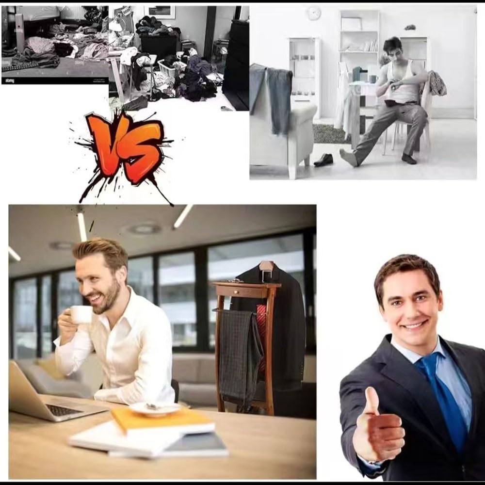 Generico Servomuto Indipendente con Base Stabile, servomuto per Uomo, Appendiabiti in Legno, servomuto con portacravatte, servomuto con Staffa per Pantaloni, per Soggiorno, Ufficio, Camera da Letto