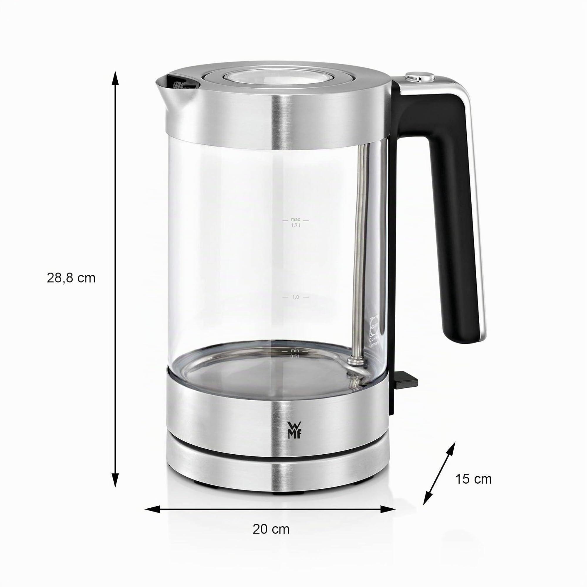 WMF Lono - Hervidor, 3000 W, 1.7 litros, Acero Inoxidable, Plateado/Transparente