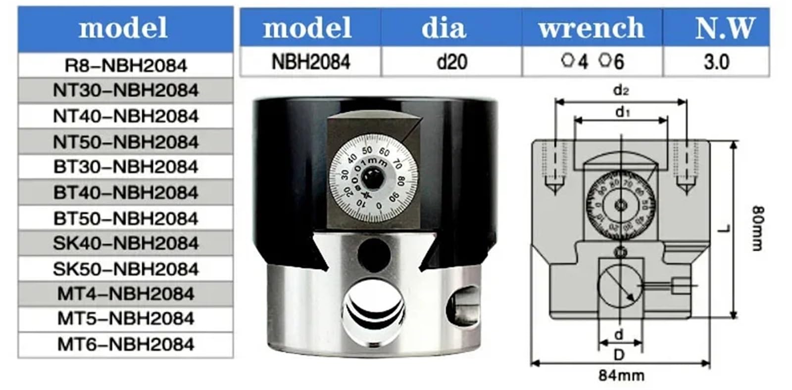 Cabezal de mandrinar NBH2084, herramienta BT30, BT40, BT50, NT30, NT40, NT50, R8, portaherramientas MTB SK, juego herramientas barra(MTB4 Tool Holder)