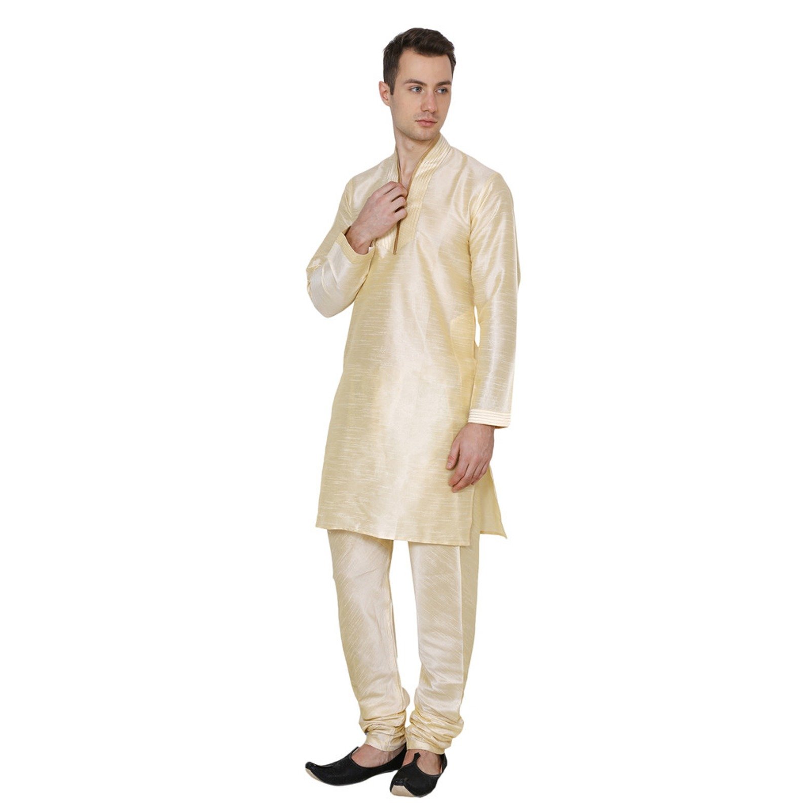 Kurta pajama dorado para hombre con ropa tradicional india de seda dupion