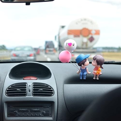 Miniatura 7 de MiOYOOW 4 adornos para parejas, mini globos de dibujos animados para parejas, decoración de automóvil, accesorios para tablero interior de
