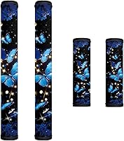 Vista 20 de Decoración de cocina con estampado de flores azules para interiores, 4 accesorios para manijas de puerta, fundas duraderas para manijas