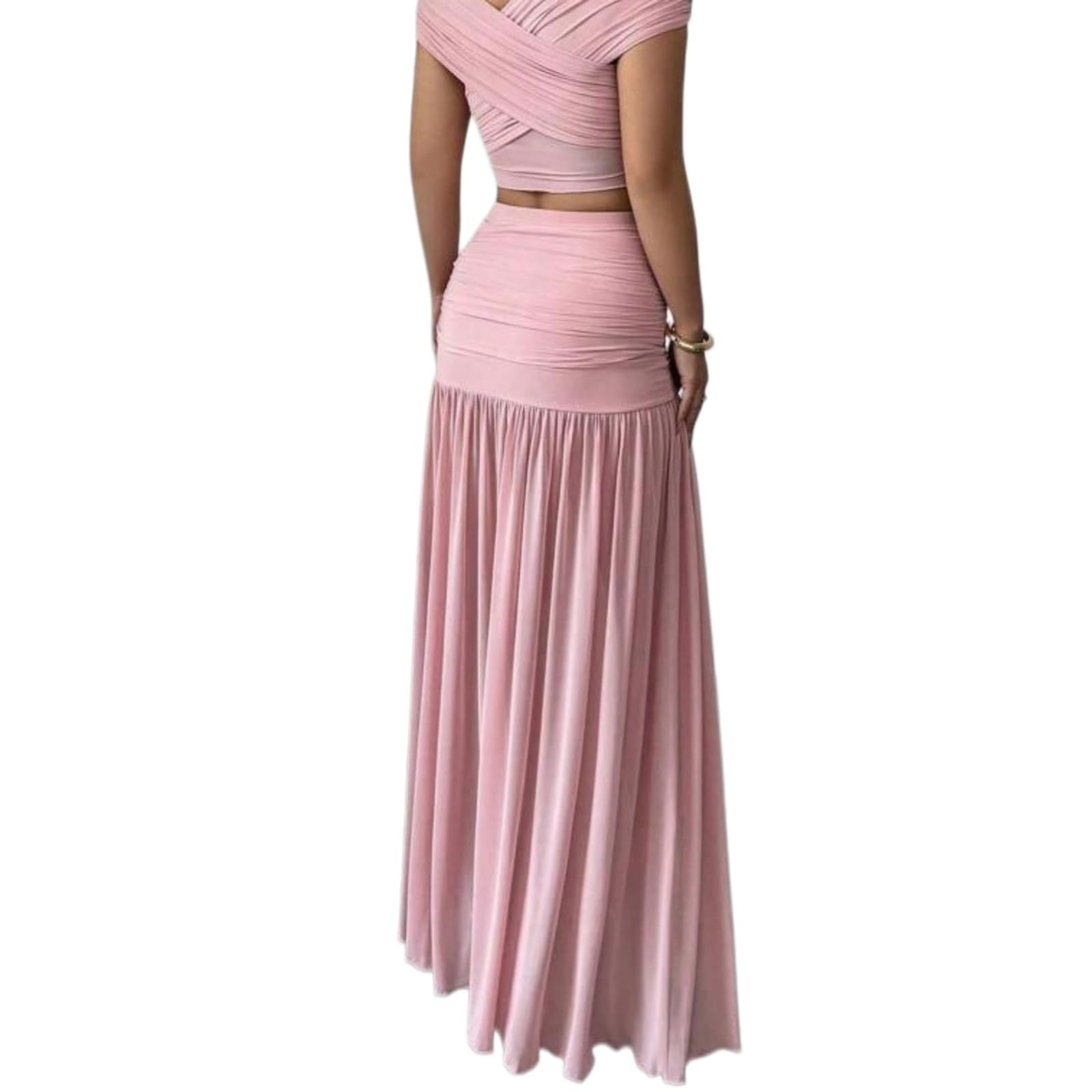 Minifalda Falda Plisada Midi Elegante De Las Mujeres Cintura Alta Slim Fit Larga Flujo A-línea Casual Verano Moda Chic Traje-Pink-XXL