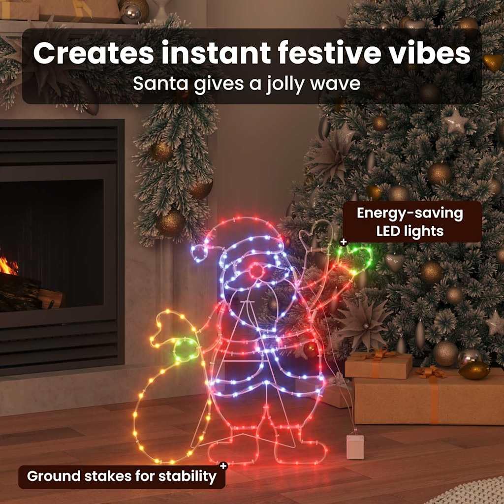 vidaXL Santa Claus Licht Mehrfarbig 58,5 x 60 x 1,3 cm Eisen, Wohnzimmer, traditionelle Deko, Festliche Lichter, winterliche Ornamente, LED-Lichterkette, gemütlicher Akzent