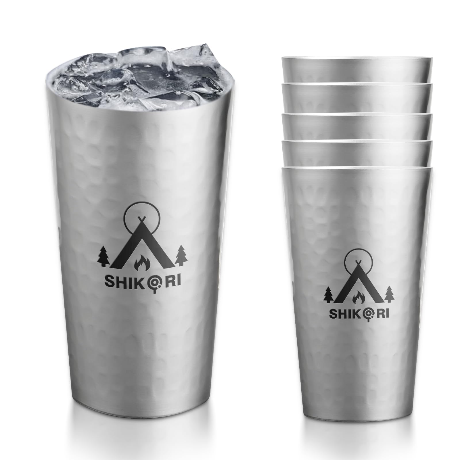 SHIKORI Vasos de metal de 15 onzas, taza de café helado para bebidas frías, vasos de aluminio puro, vasos de cerveza martillados para fiesta de cumpleaños, camping, viajes, suministros al aire libre
