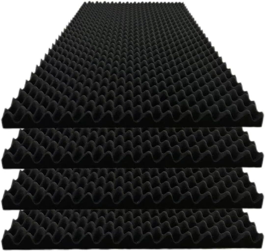 4 Pack Egg Crate Foam Sound Proof Foam Panels for Walls,48”X24”X2” inch Acoustic Panels, high-Density Fireproof soundproof Wall Panels, Professional Acoustic Treatment (BlacK)