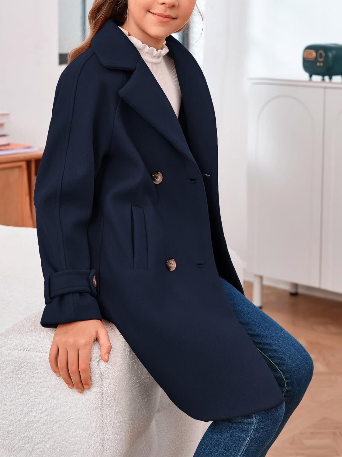 rrhss Girls Wool Blend Coat Double Breasted Classic Jacket Spring Fall Outwear Dress Coats With Pockets - Image 6