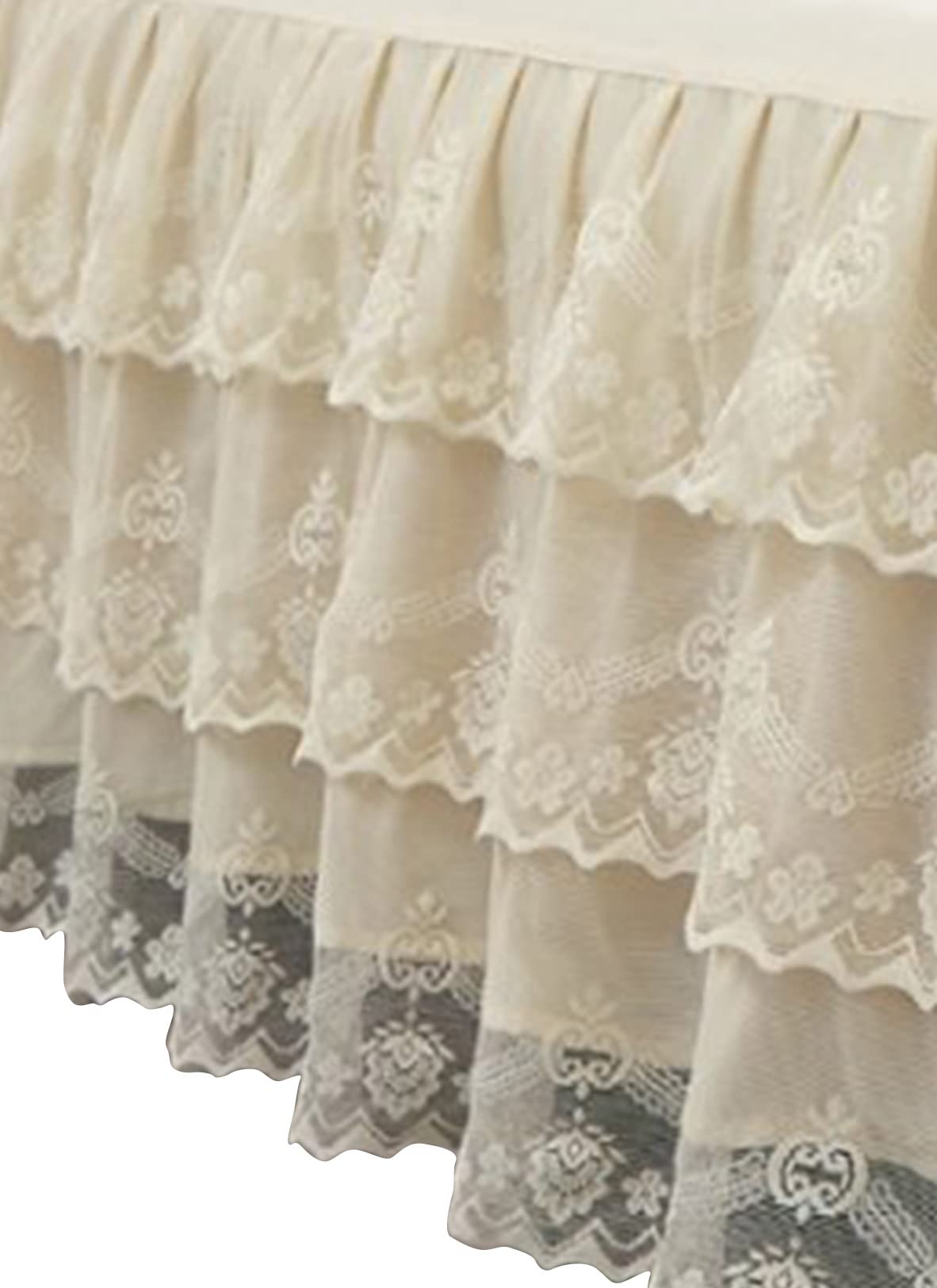 Romantic Ruffled Bed Skirt with Sheet,Dust Ruffle Bedskirt with 3 Lace Layers,17.7