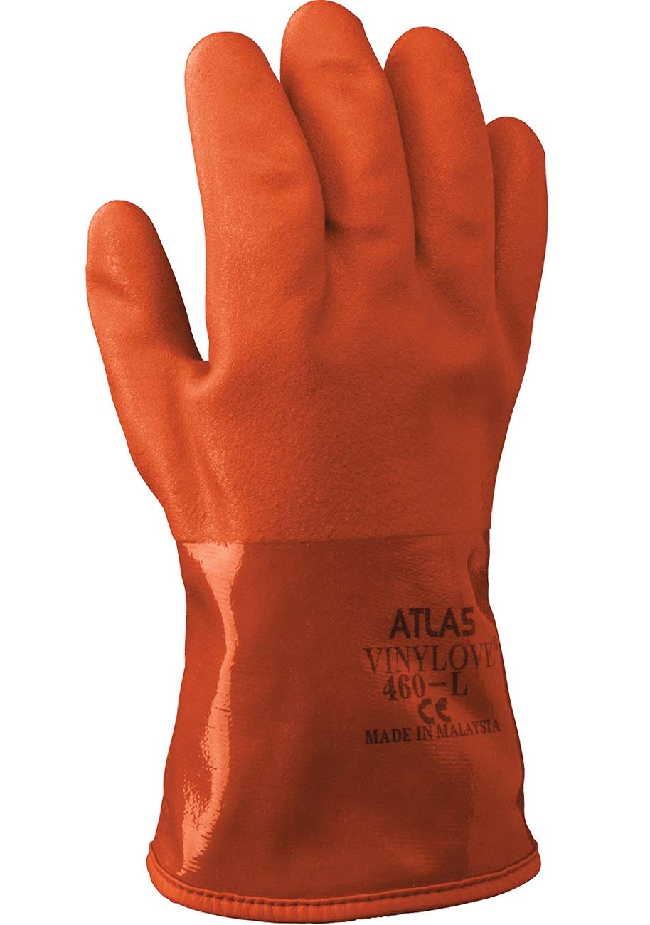 Atlas 460 Fully Coated Insulated PVC Chemical Resistant Winter Safety Glove with Cotton/Acrylic Liner, Large (1 Pair)