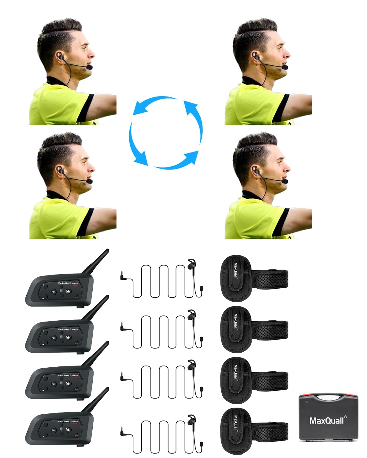 wireless bluetooth referee headsets v4 plus 4 person football communication system