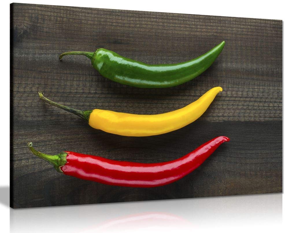 Panther Print Three Jamaican Chilli Peppers Kitchen Canvas Wall Art Picture Print (12X8)