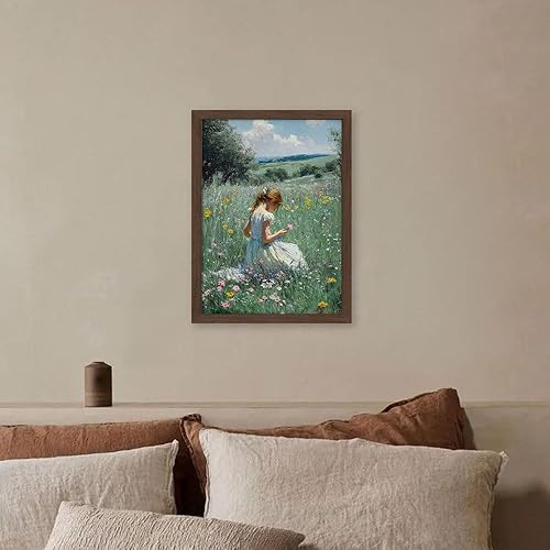 Miniatura 4 de Arte de pared enmarcado de niña en prado de flores silvestres - Impresión impresionista de pintura al óleo sobre lienzo, obra de arte de naturaleza