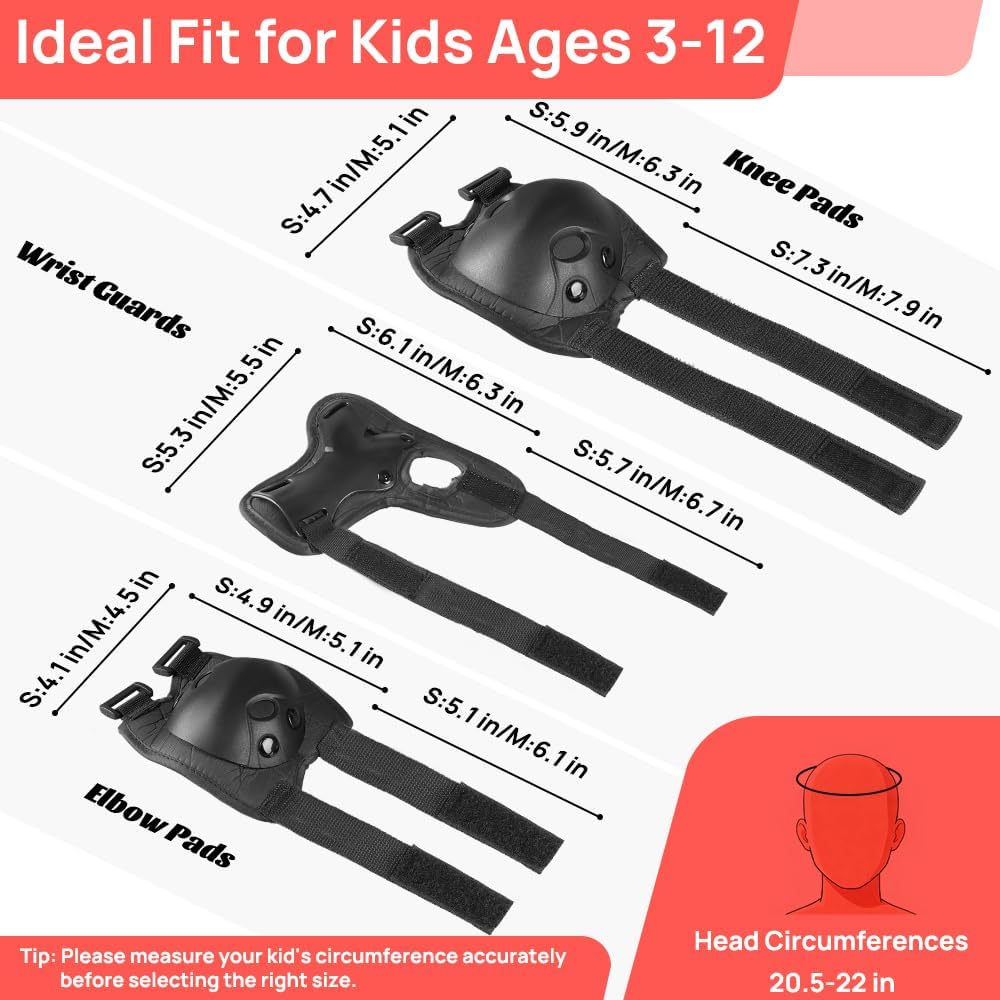 JBM Kids Bike Helmet with Kids Knee Pads and Elbow Pads Set - Adjustable Helmet for Kid Protective Gear Set for Roller Skates Cycling BMX Bike Skateboard Inline Skates Scooter