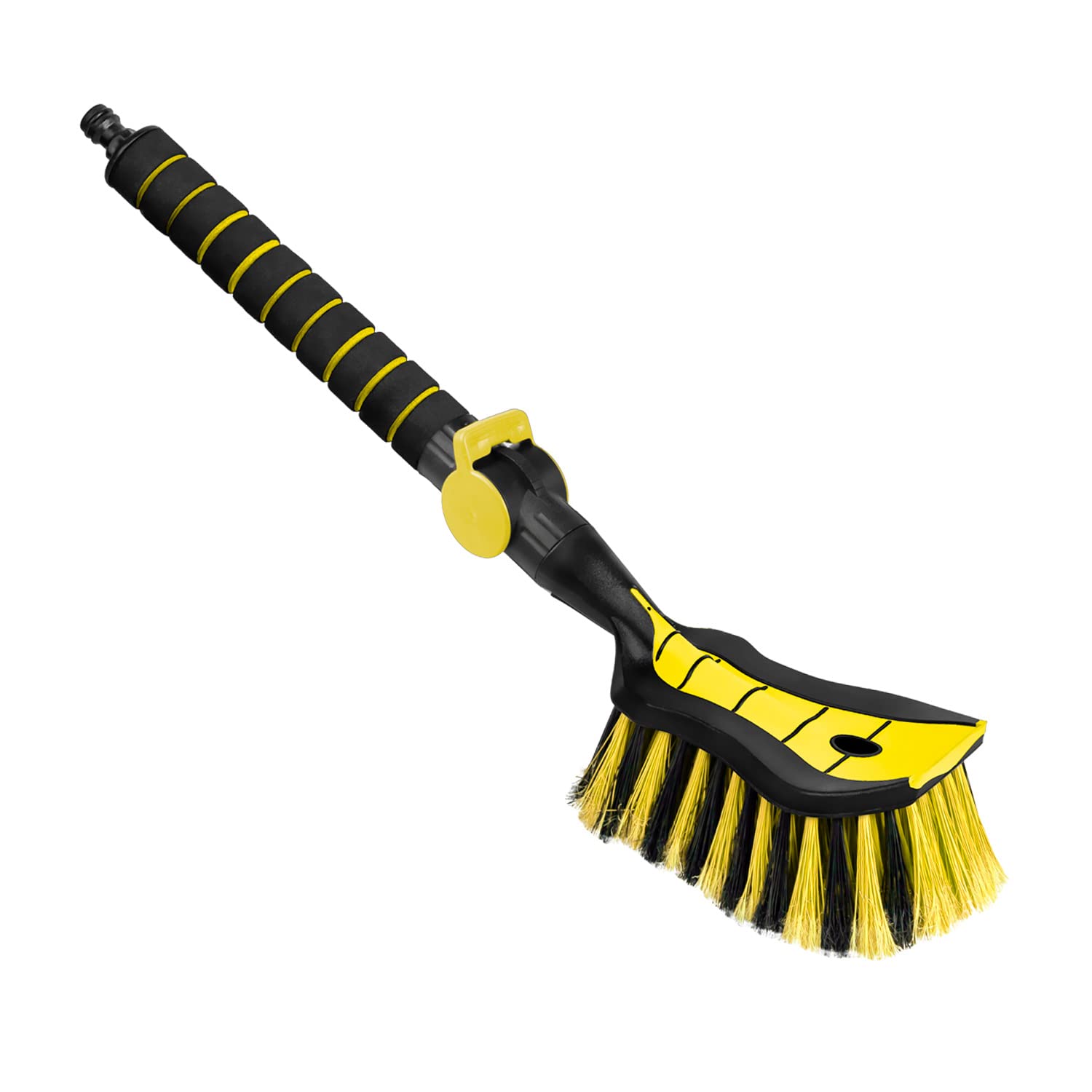 Tom PaR Waschbürste I Wasser bürste I Autowaschbürste mit Wasseranschluss I Schnellverschluss für das Wasserventil I Dicht angeordnete Borsten I Komfortabler Griff I Länge: 54 cm I Gelb