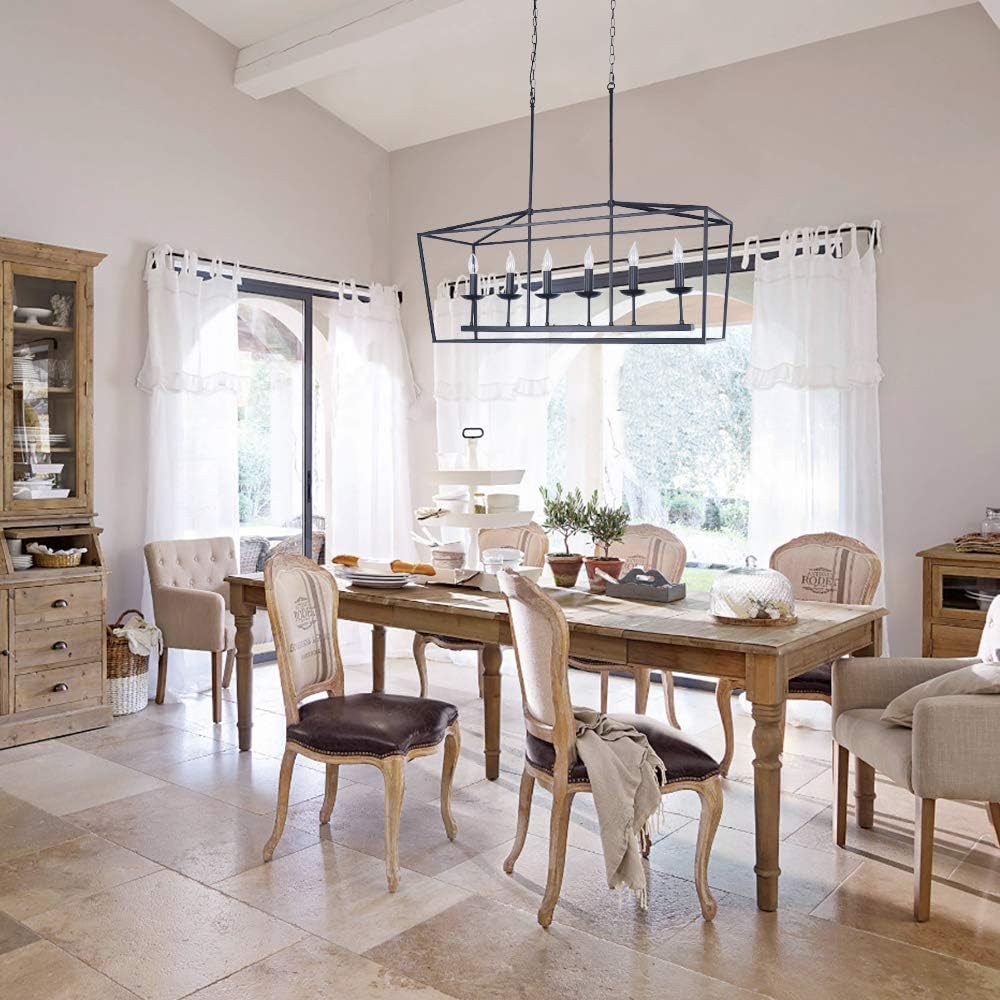 OYIPRO Kitchen Island Rectangular Lighting, 6 Lights Farmhouse Chandelier Industrial Island Pendant Hanging Modern Light Fixture for Dining Room Pendant Light Black - - 