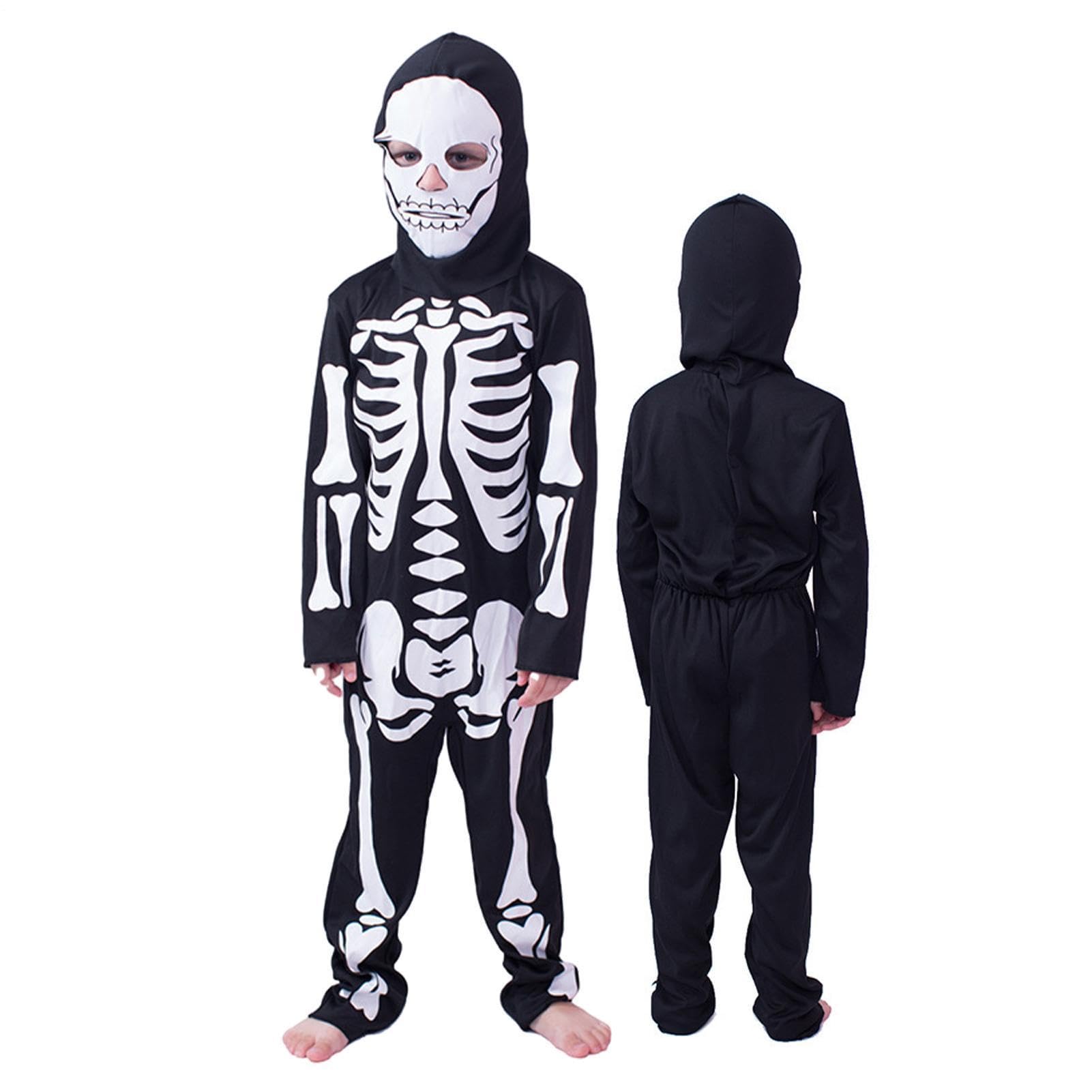 Dziecięce przebranie szkieletu miękki i oddychający strój kości z maską | Strój szkieletowy kostium na Halloween kombinezon z kości dla chłopców i dziewcząt rola maskarada pokaz impreza