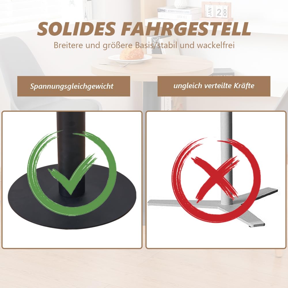 Mingone Esstisch Rund 60cm Küchentisch Klein Esszimmertisch mit Holzplatte Runder Tisch Eiche-Optik mit Metallbein für Wohnzimmer Balkon Esszimmer