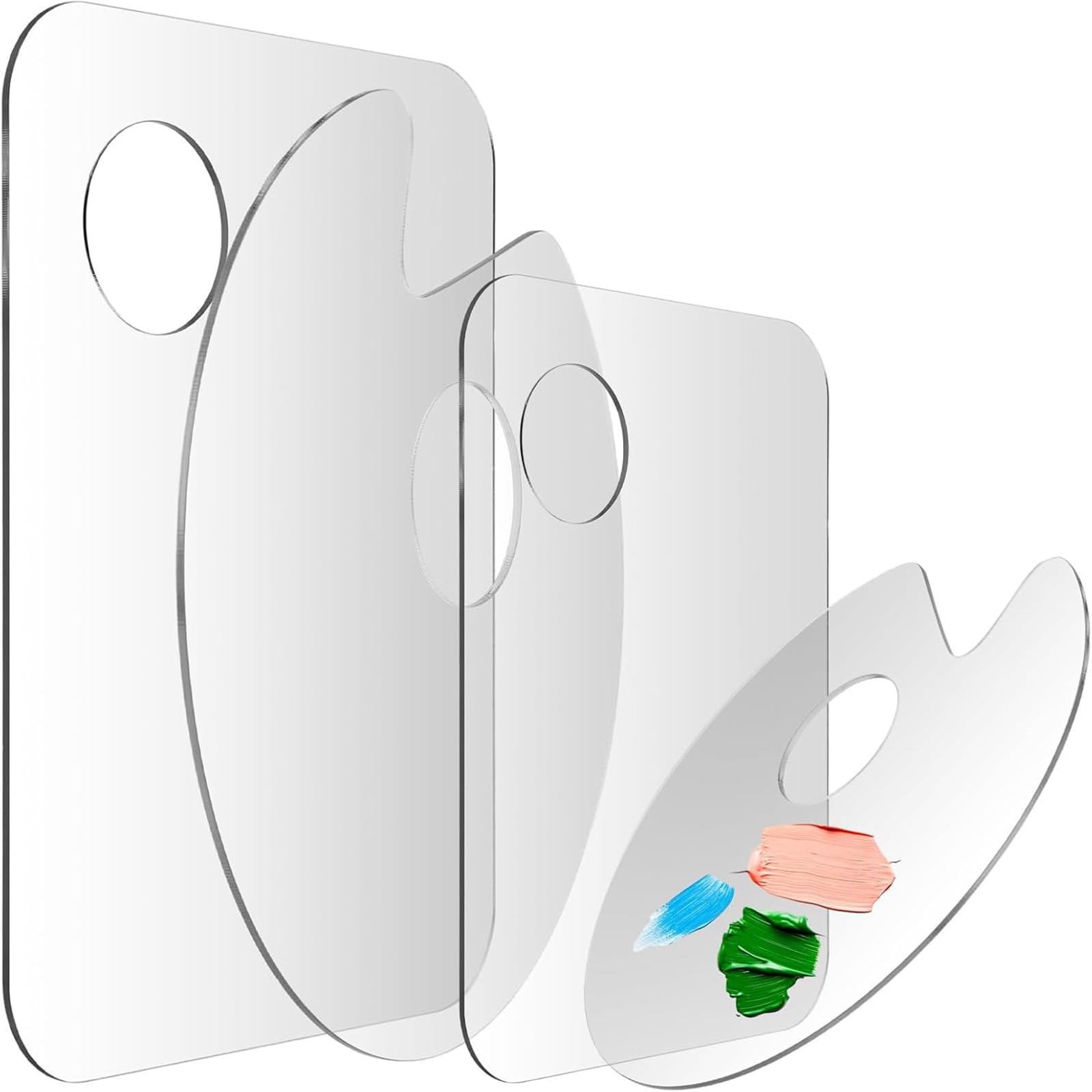 4pcs Acrylic Paint Palette Paint Pallet, Clear Paint Tray Non-stick Paint Palette Tray with Thumb Hole Easy Clean Oil Paint Palette for Oil Watercolor Craft DIY Art Painting Palette