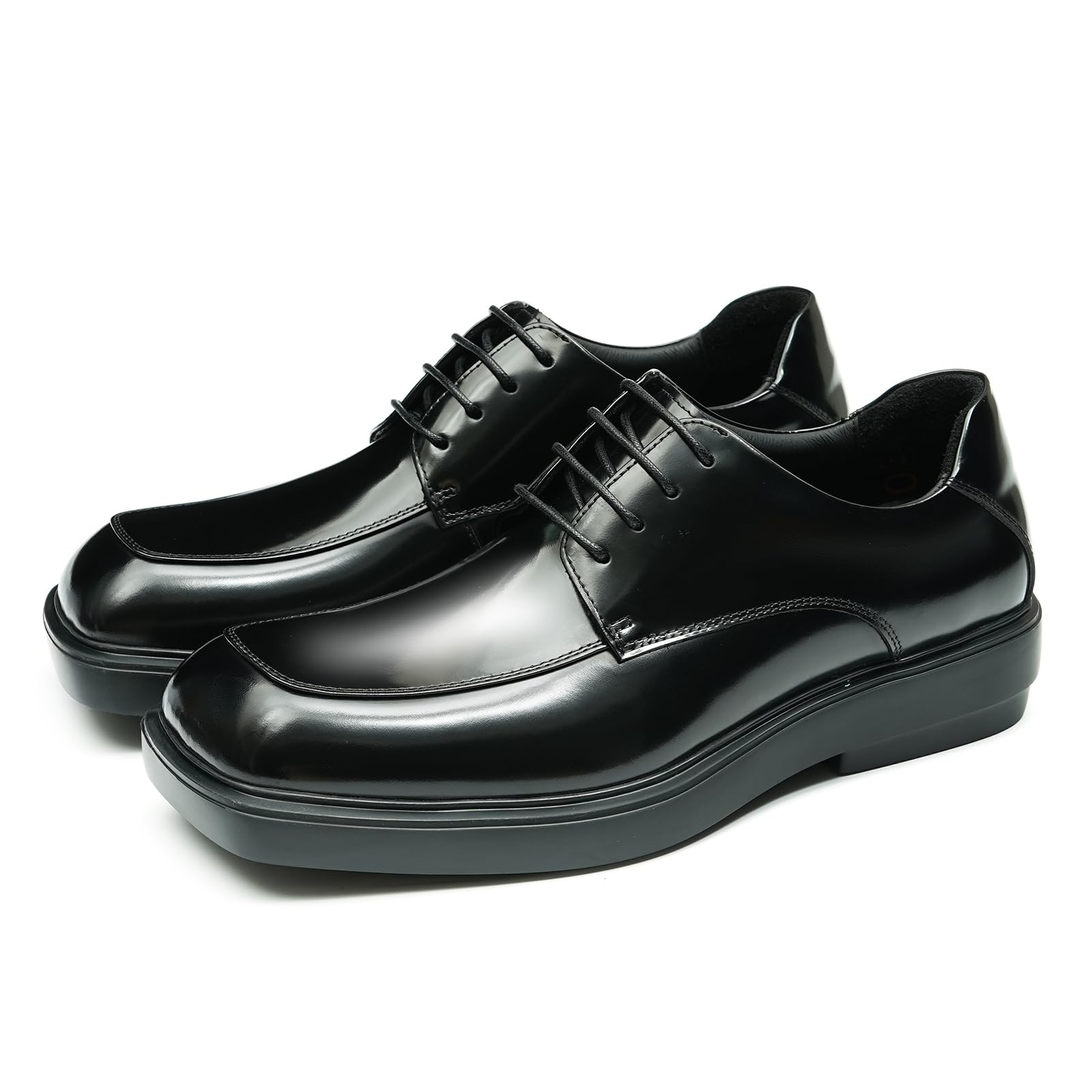 Générique Derbys Confortables Semelle Epaisse Bout Carré pour Hommes Chaussures à Lacets Décontractées en Cuir Véritable Chaussures Habillées Formelles Affaires