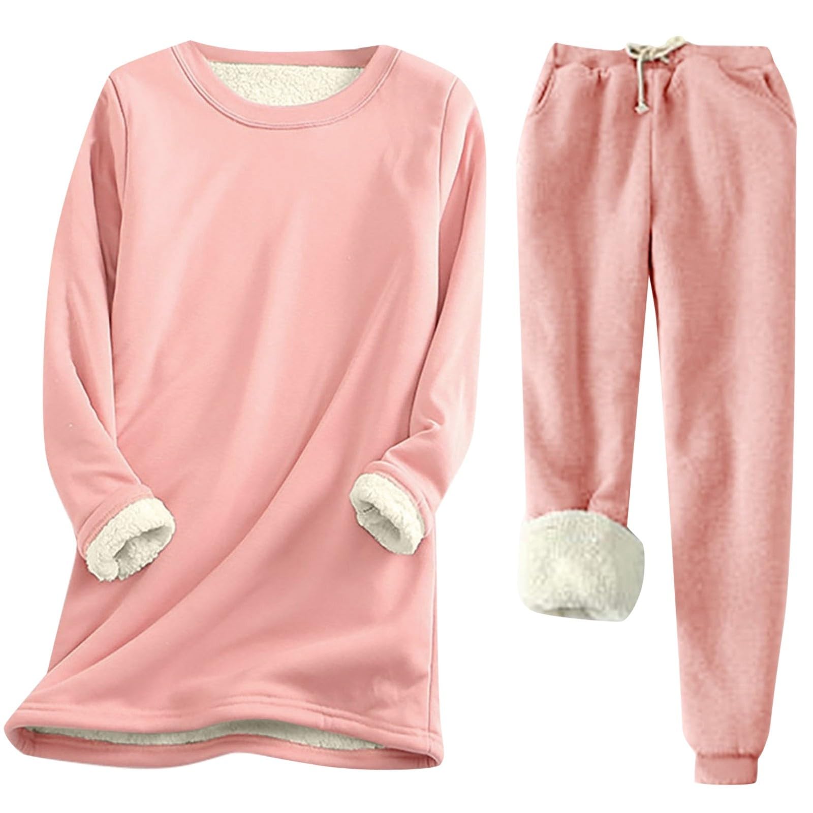 Pigiama Donna Invernale Pigiama in Pile Caldo Pigiam Due Pezzi con Felpa e Pantalone Pigiama Set in Tinta Unita