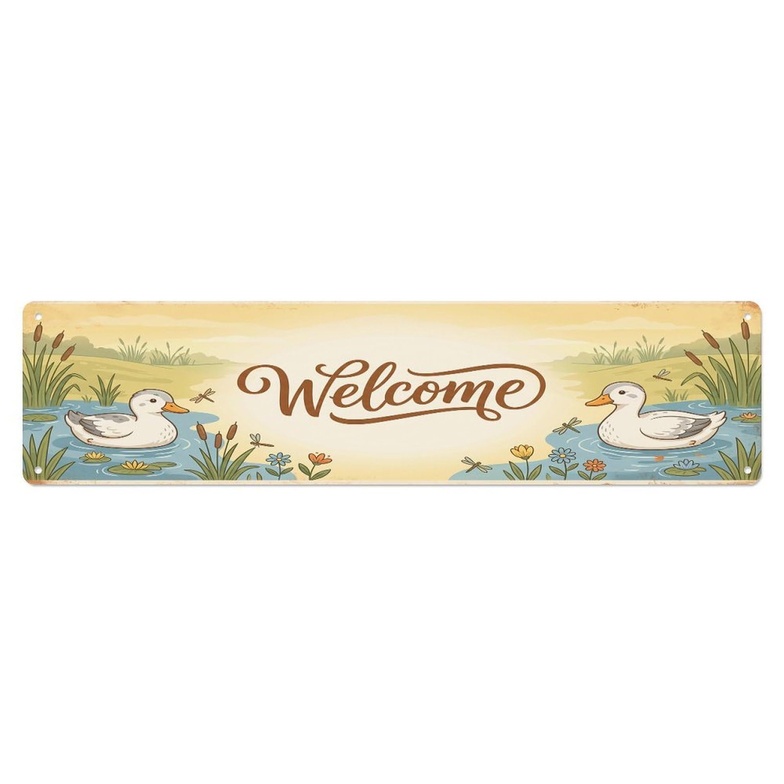 Olhnbad 4X16inch(10X40cm) Vintage Welcome Call Duck Metal Tin Sign