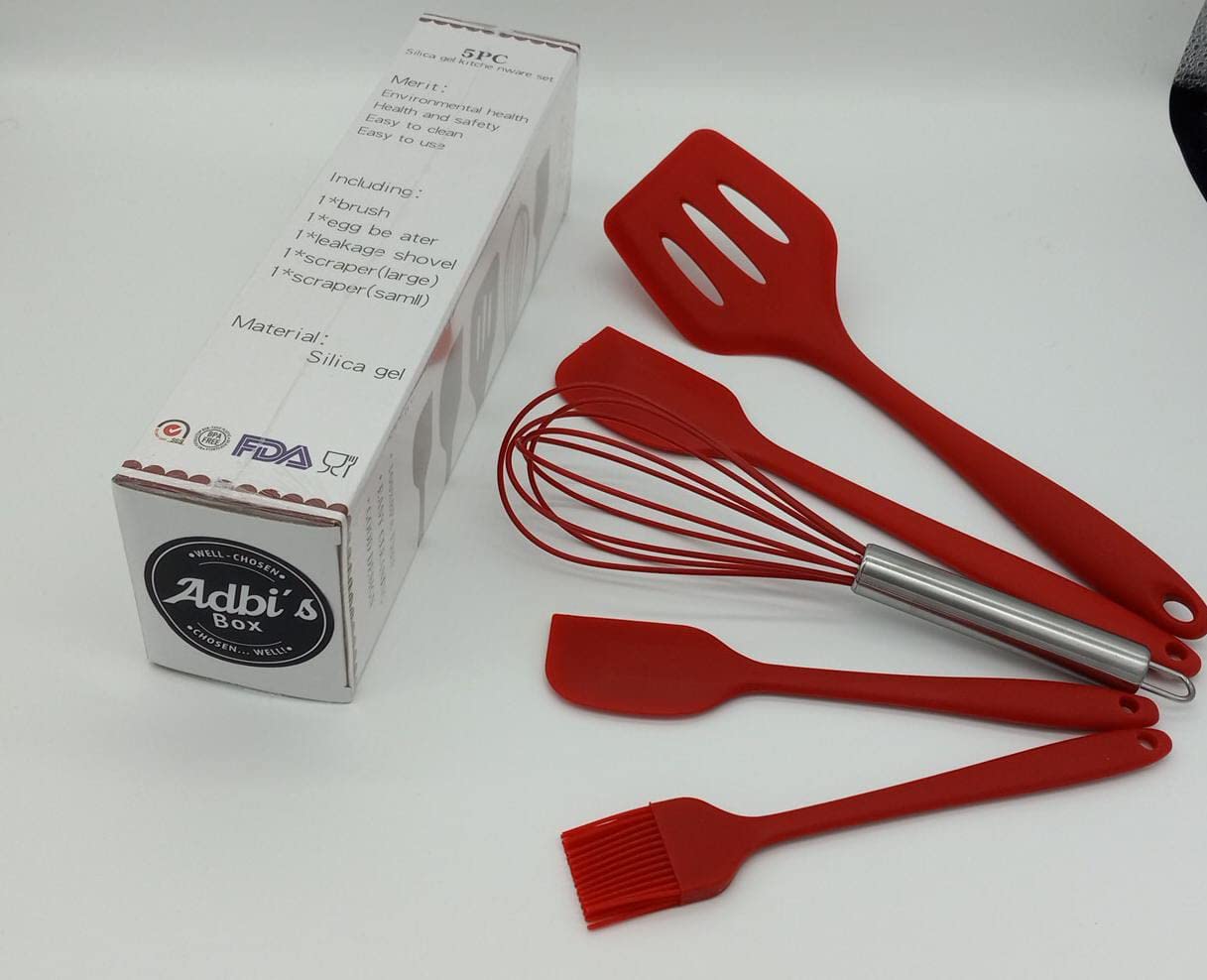 ADBI's - Espátulas de silicona resistentes al calor, juego de utensilios de cocina, herramientas de cocina, batidor, cepillo, regalo para mujeres y hombres (rojo)