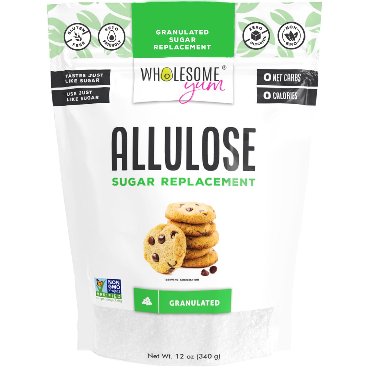 Allulose Sweetener - Natural Granulated Sugar Substitute - Keto, Non GMO, Zero Carb, Zero Calorie, Sugar Free, No Aftertaste, Tummy Friendly - Granular Sugar Replacement (12 oz)