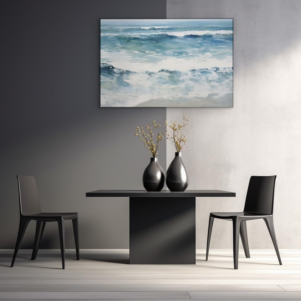 Canvas for Living room. Seascape Serenity: Waves, Sand, and Celestial Harmony Unveiled, 27 x 18 inch Canvas Wall Art - Contemporary Masterpieces - Modern Home Decor - 69x46 cm (27x18 inch)