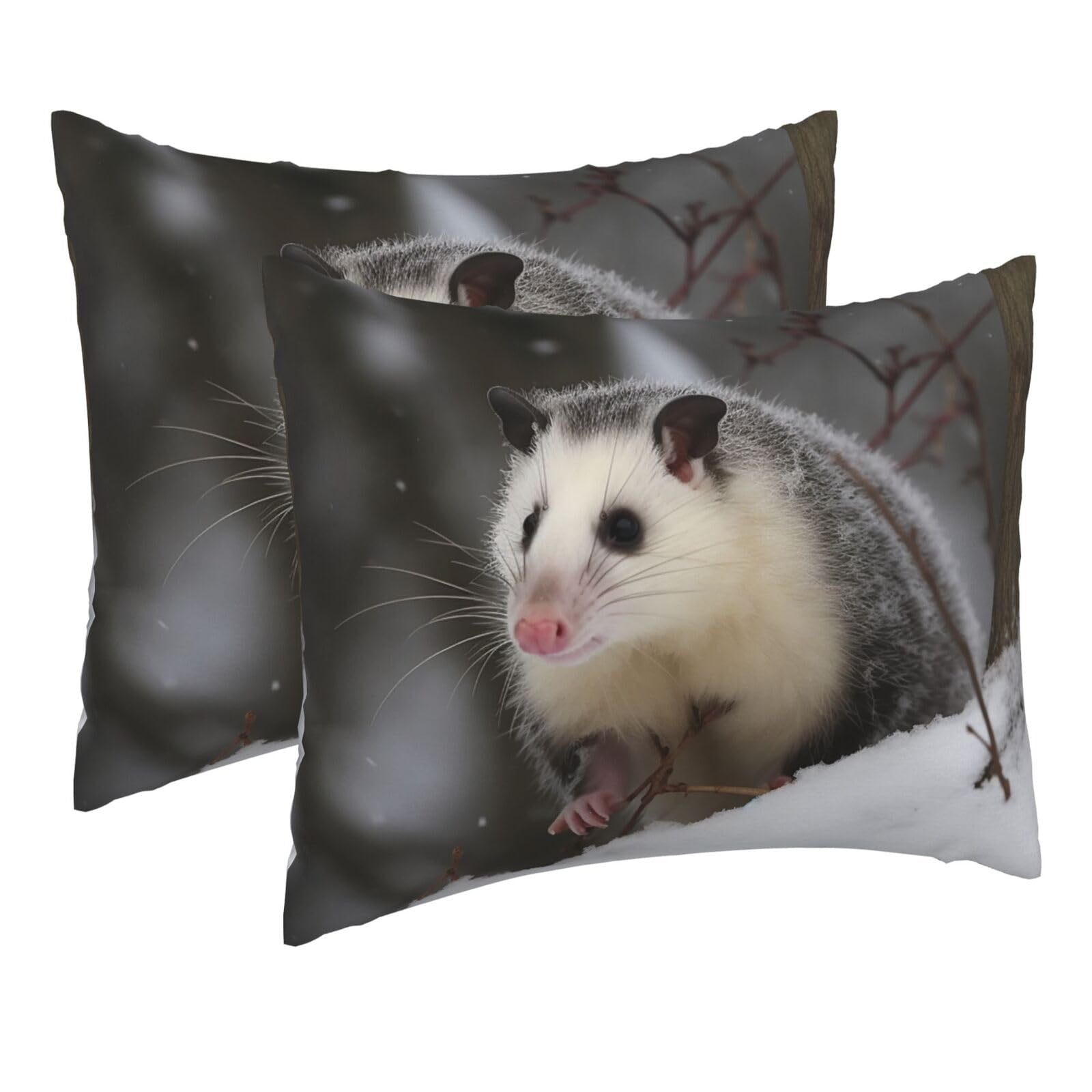 2 Pack Pillow Cases with Hidden Zipper, Soft Breathable Pillow Covers for Hair and Skin, Opossum in Snow Pillowcases 16"x20" Bed Pillow Protectors Cover for Sleeping Gifts
